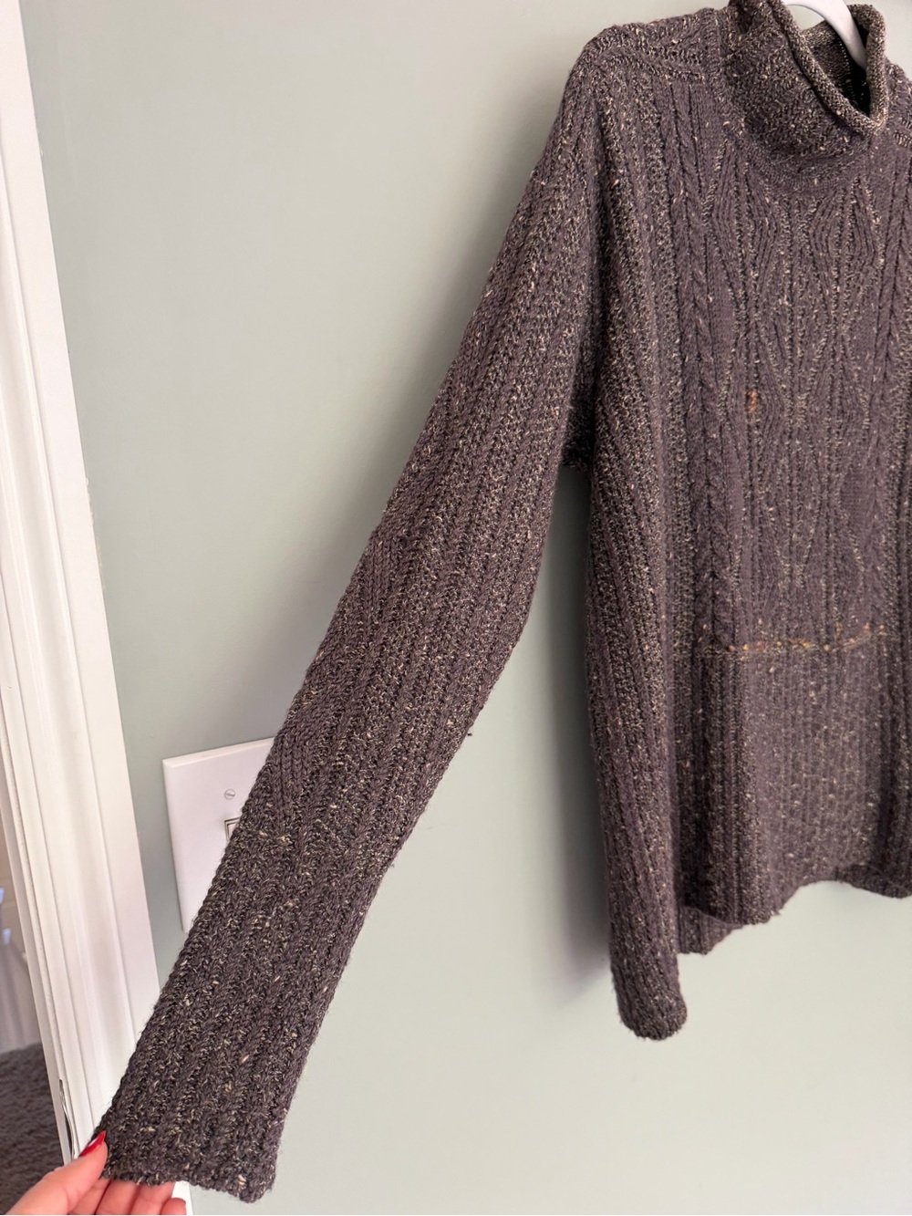 Peruvian Connection Ireland Made Alpaca Wool Silk Speck Green Mock Neck Sweater - Picture 3 of 12